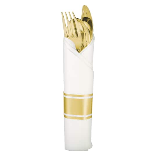 Gold Premium Rolled Plastic Cutlery Set